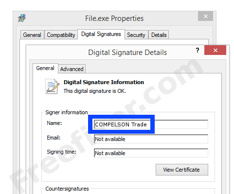 Screenshot of the COMPELSON Trade certificate